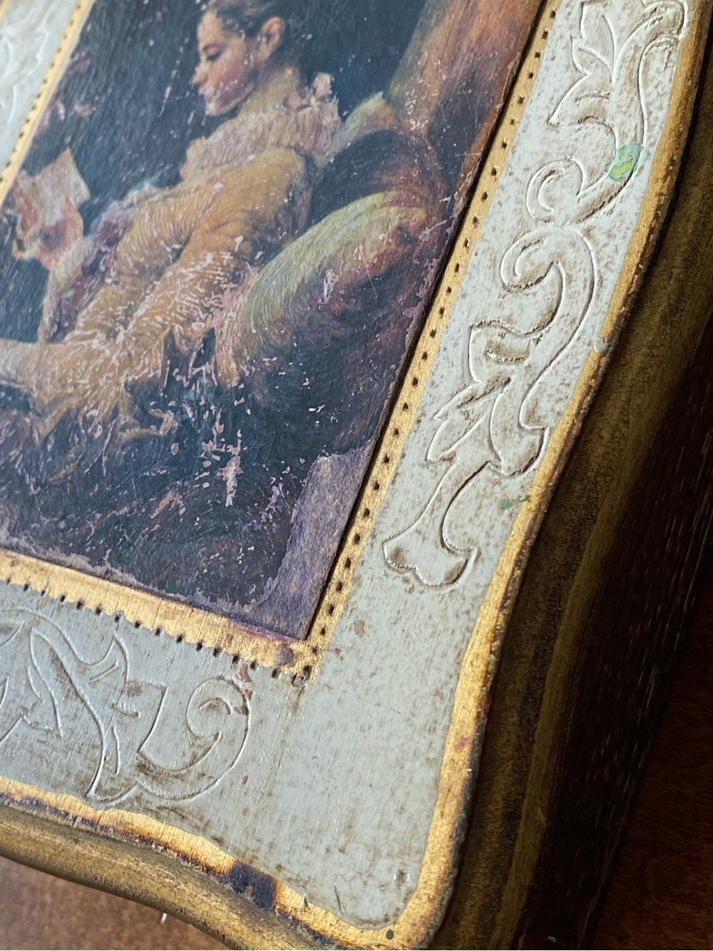 Vintage Mele Masterwork Fragonard Young Girl Reading Jewelry Box Japan - Picture 4 of 6